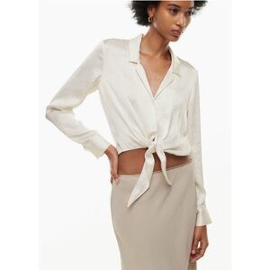 Wilfred Aritzia Tie-Front Satin Blouse in Light Birch Size L